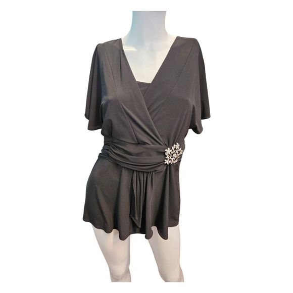 Drapers & Damon's Black Peplum Blouse Womens size 10 Vintage 80's Embellished To - Picture 1 of 9